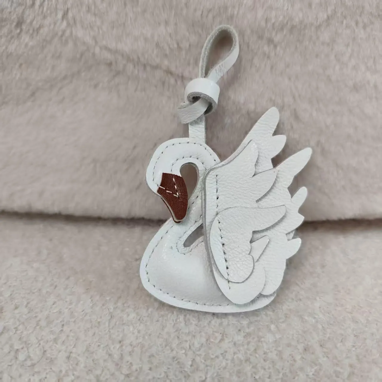 Genuine leather handmade white swan couple keychain Swan Bag Accessories