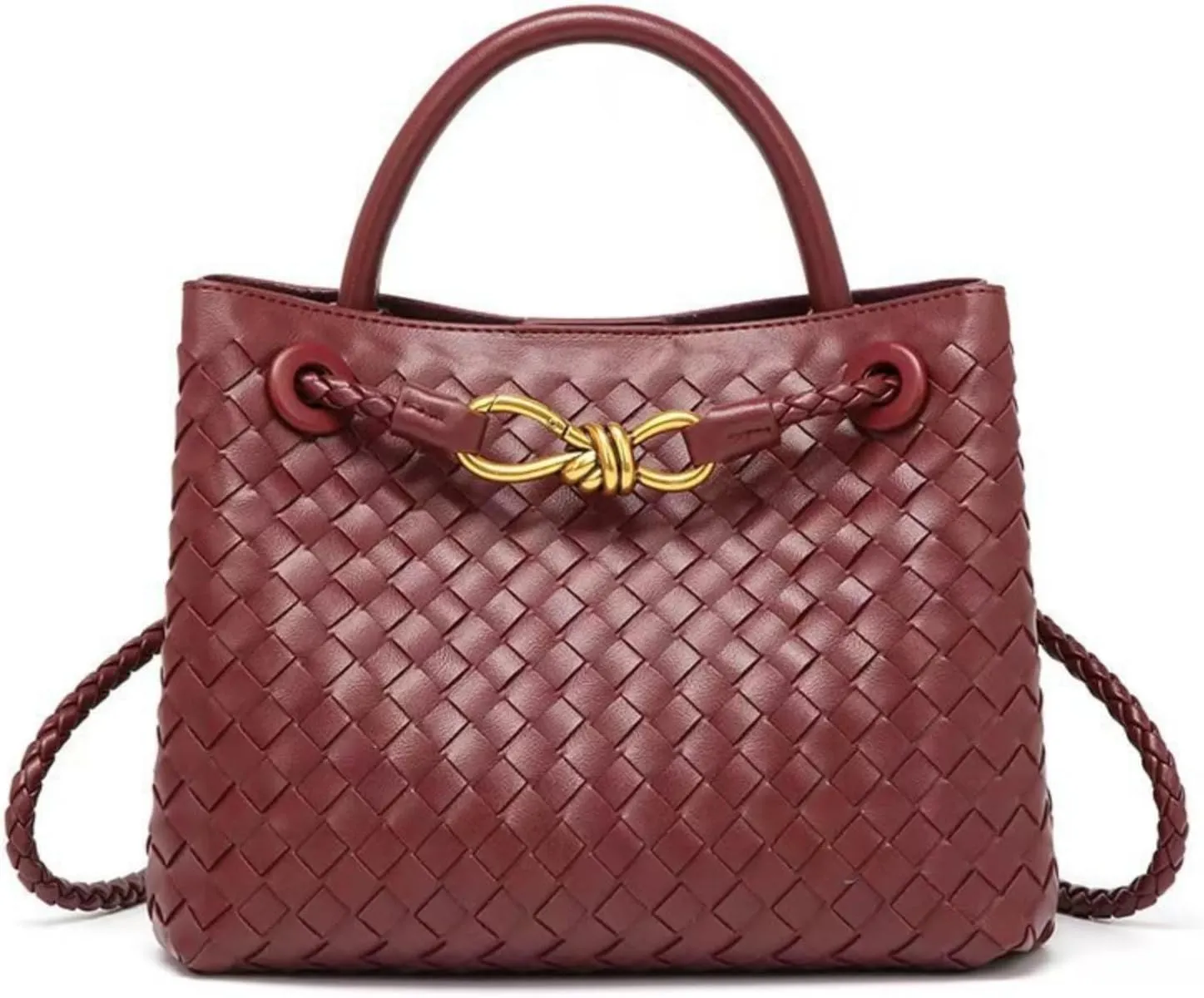 Genuine Leather Women's Top-handle Handbag - Fashion Shoulder Bag Purse, Woven Tote & Clutch Combo