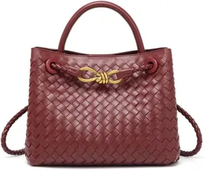 Genuine Leather Women's Top-handle Handbag - Fashion Shoulder Bag Purse, Woven Tote & Clutch Combo