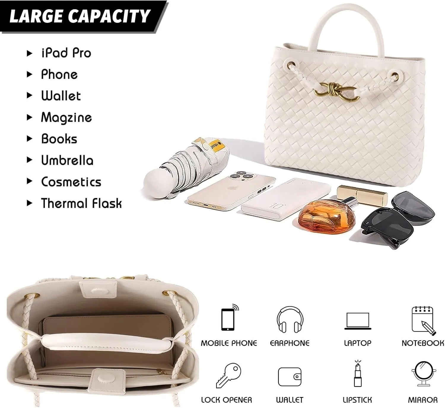 Genuine Leather Women's Top-handle Handbag - Fashion Shoulder Bag Purse, Woven Tote & Clutch Combo