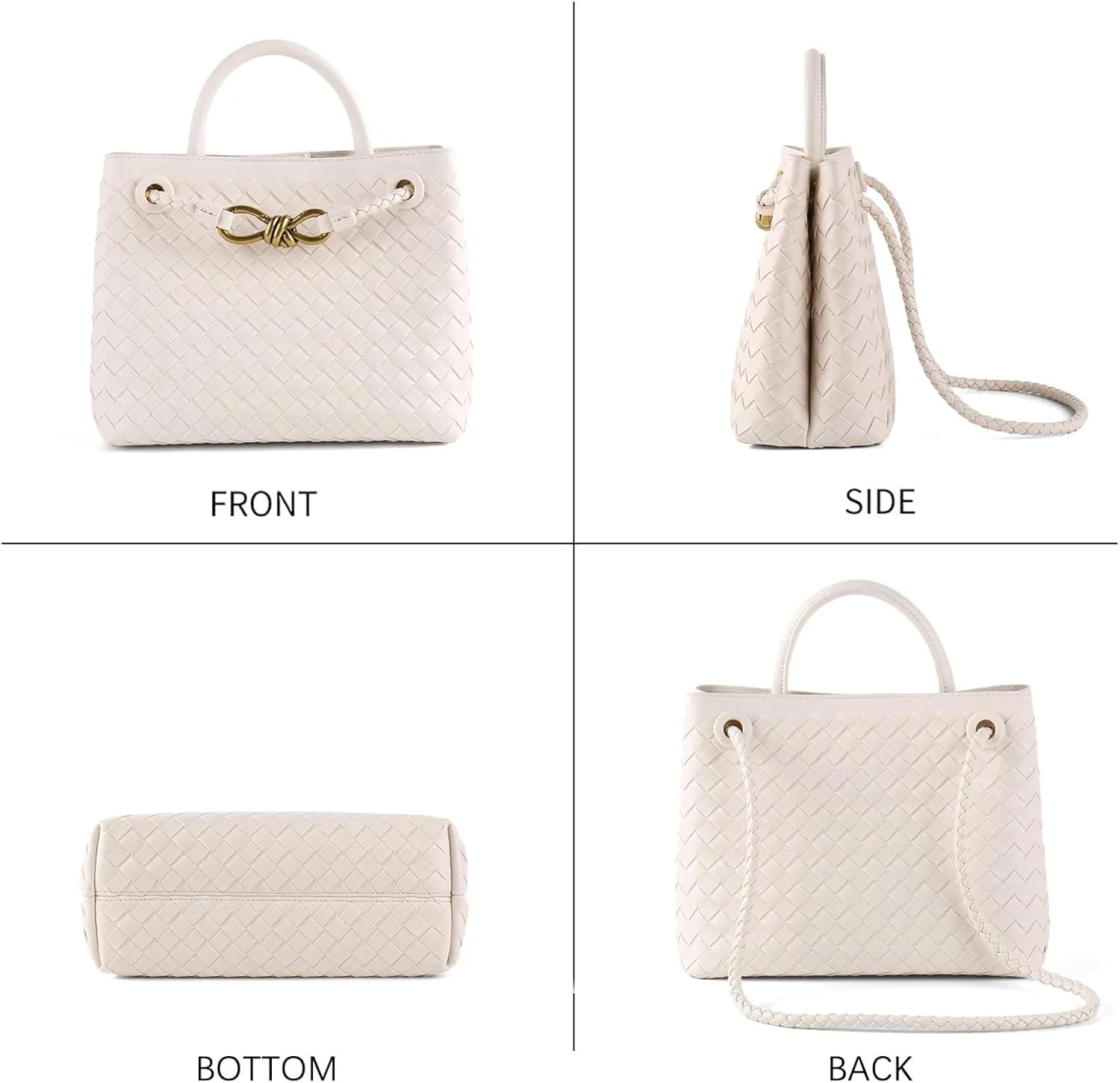 Genuine Leather Women's Top-handle Handbag - Fashion Shoulder Bag Purse, Woven Tote & Clutch Combo