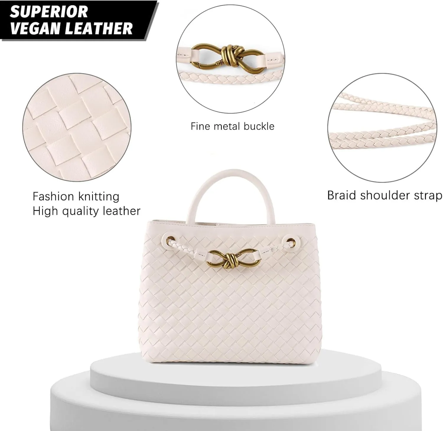 Genuine Leather Women's Top-handle Handbag - Fashion Shoulder Bag Purse, Woven Tote & Clutch Combo