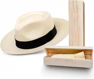 Genuine Panama|Hat Traditional Rollable|Legendary Montecristi|Fedora|Style Unisex|Handwoven   Travel Box Wood Balsa