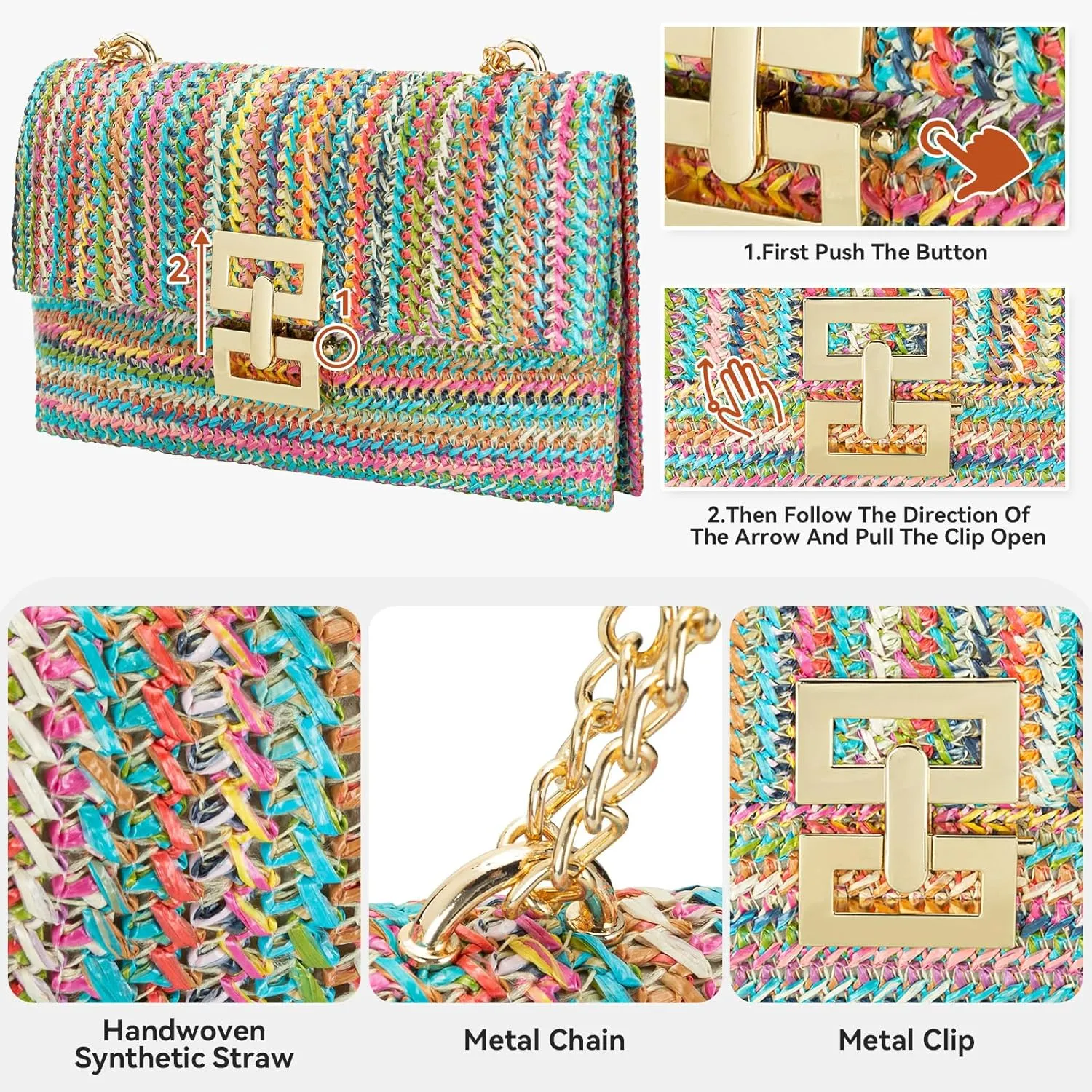 Gets Straw Clutch, Straw Clutch Women Hand-woven for Summer Beach Envelope Clutch Purse Wallet