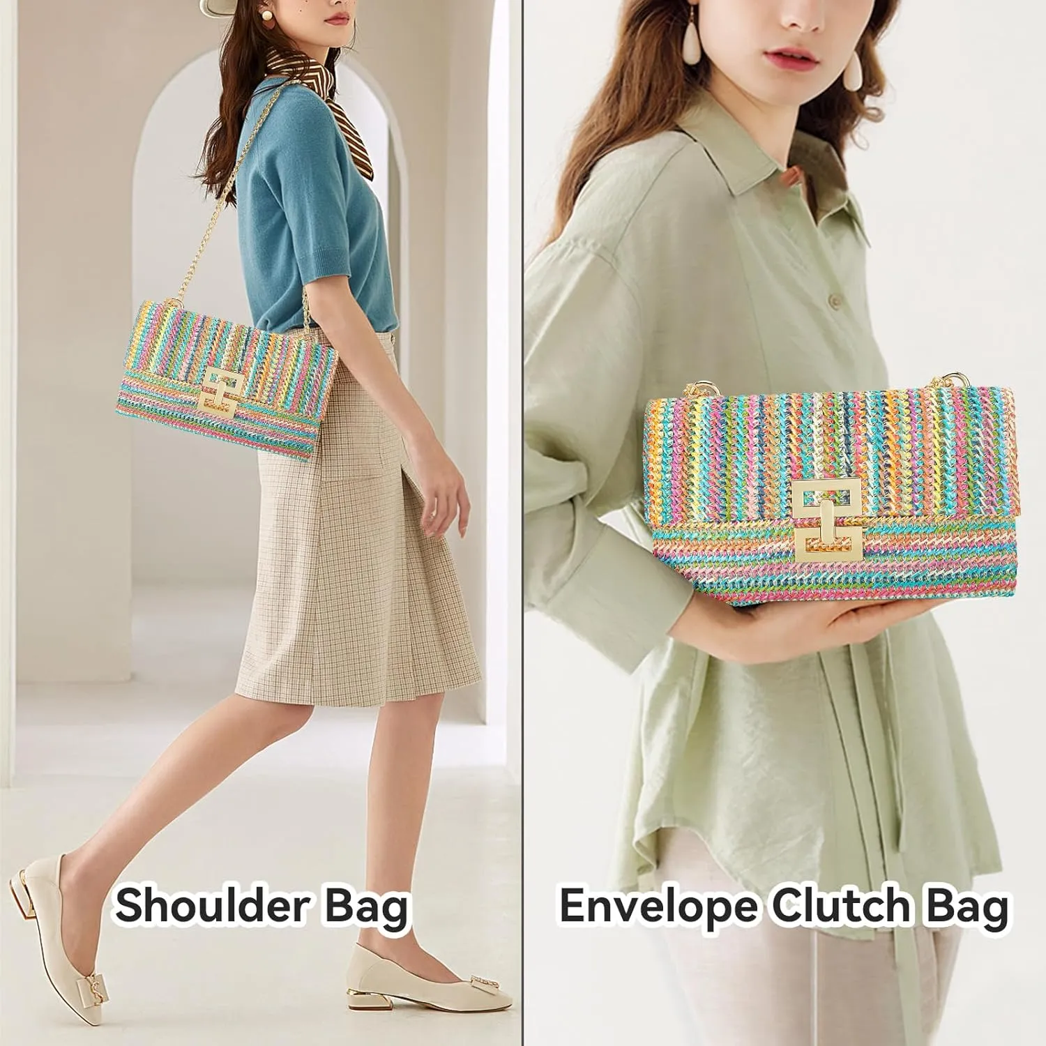 Gets Straw Clutch, Straw Clutch Women Hand-woven for Summer Beach Envelope Clutch Purse Wallet