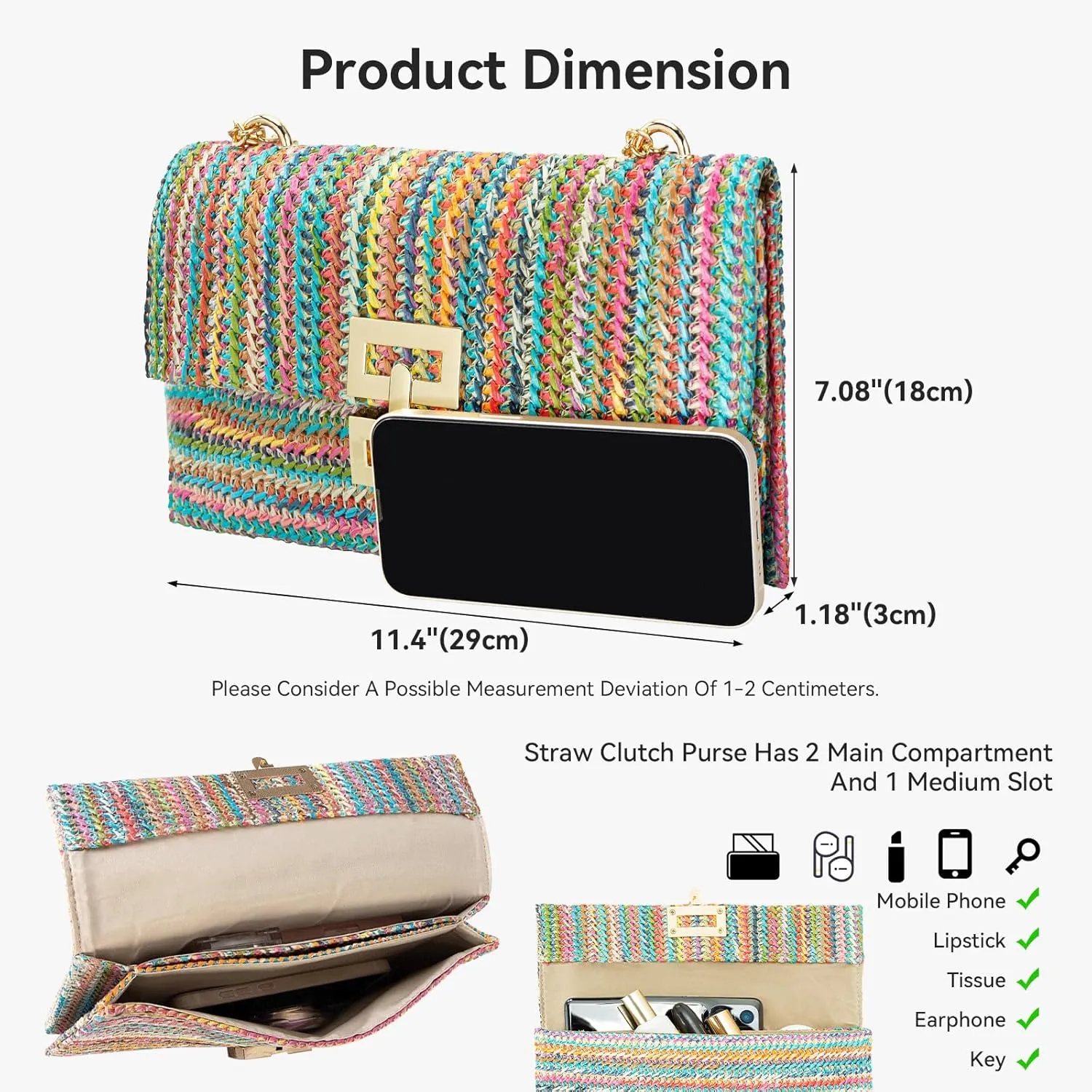 Gets Straw Clutch, Straw Clutch Women Hand-woven for Summer Beach Envelope Clutch Purse Wallet