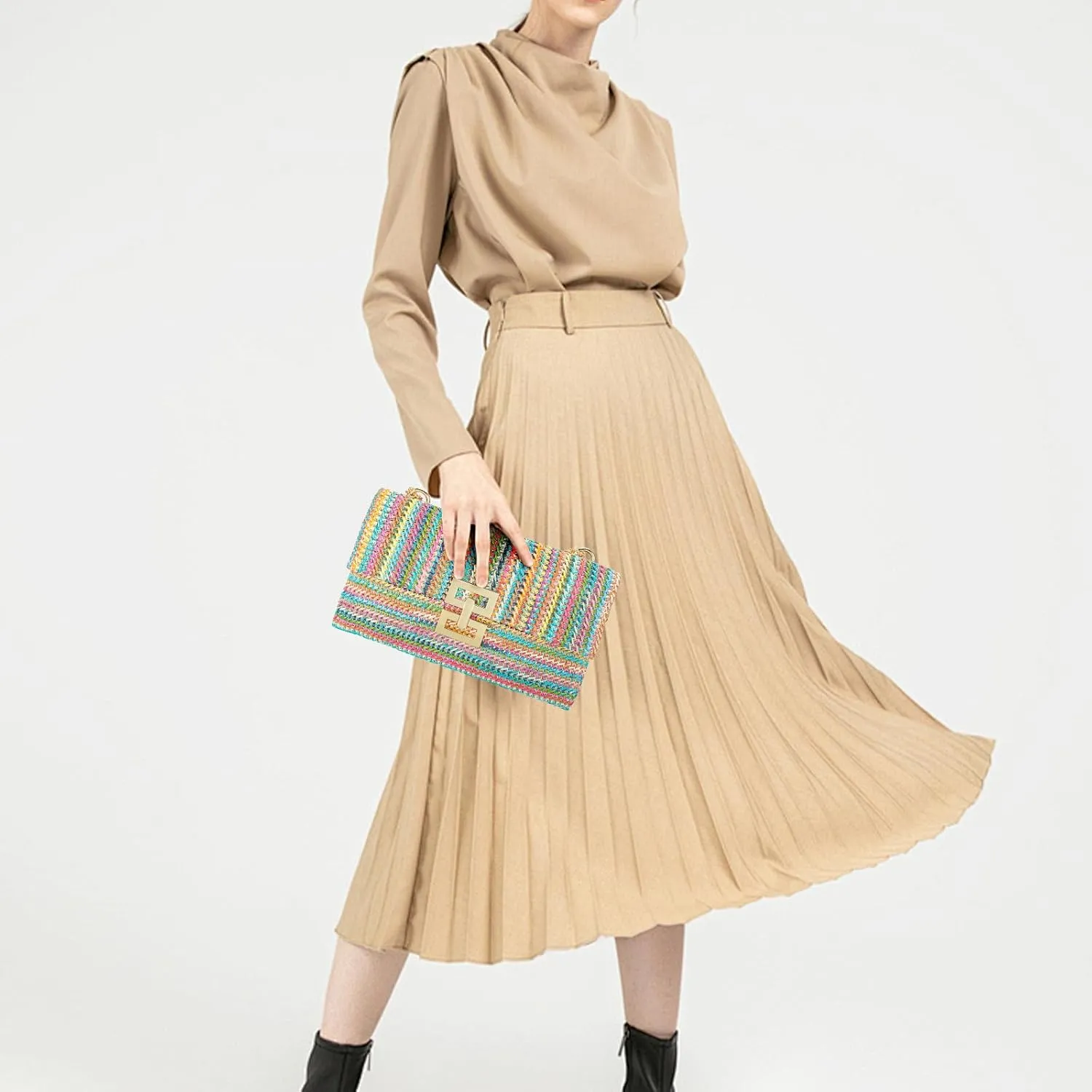 Gets Straw Clutch, Straw Clutch Women Hand-woven for Summer Beach Envelope Clutch Purse Wallet