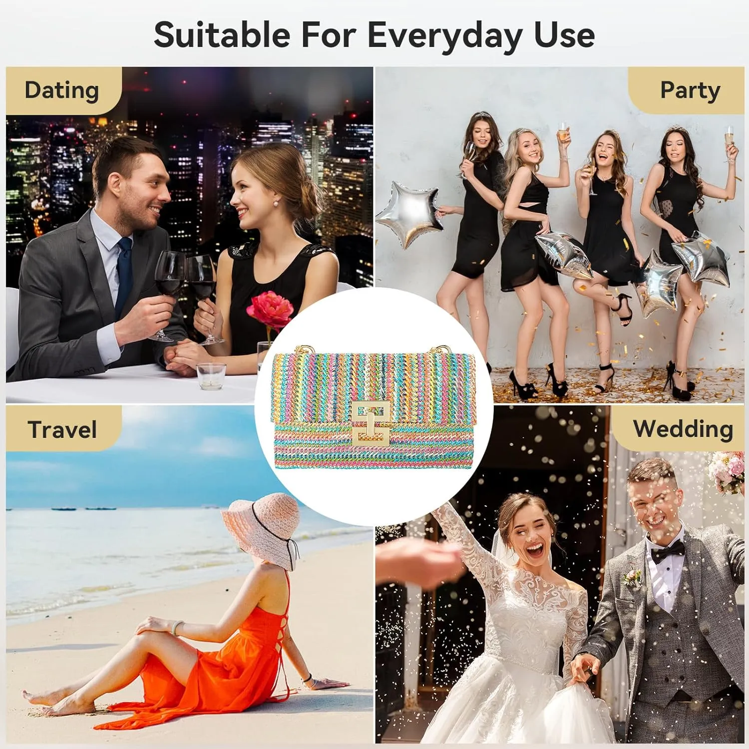 Gets Straw Clutch, Straw Clutch Women Hand-woven for Summer Beach Envelope Clutch Purse Wallet