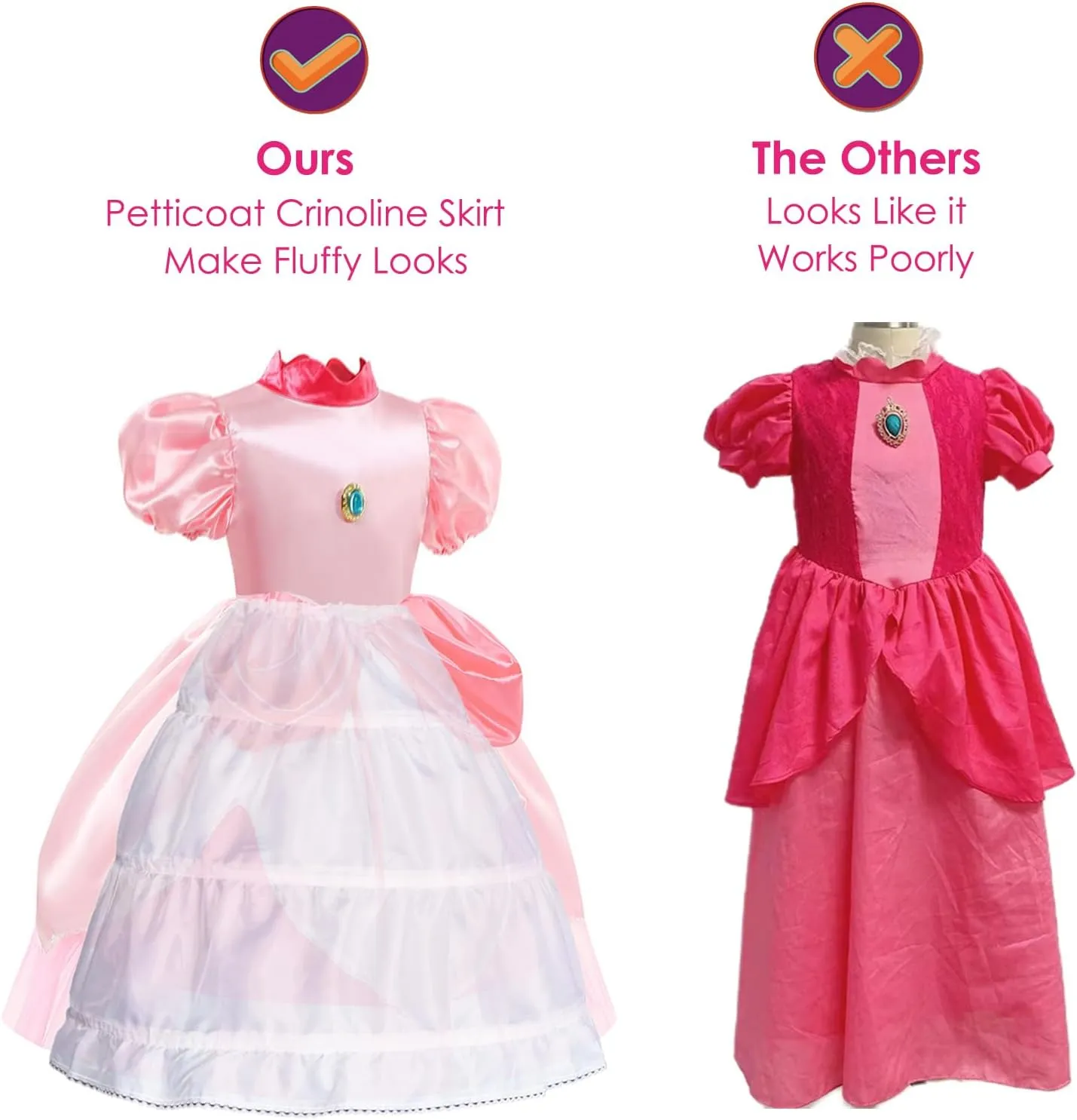 Girls Princess Costume Dress with Crown Gloves Wand Handbag, Funny Kids Super Bros Theme Party Halloween Outfits