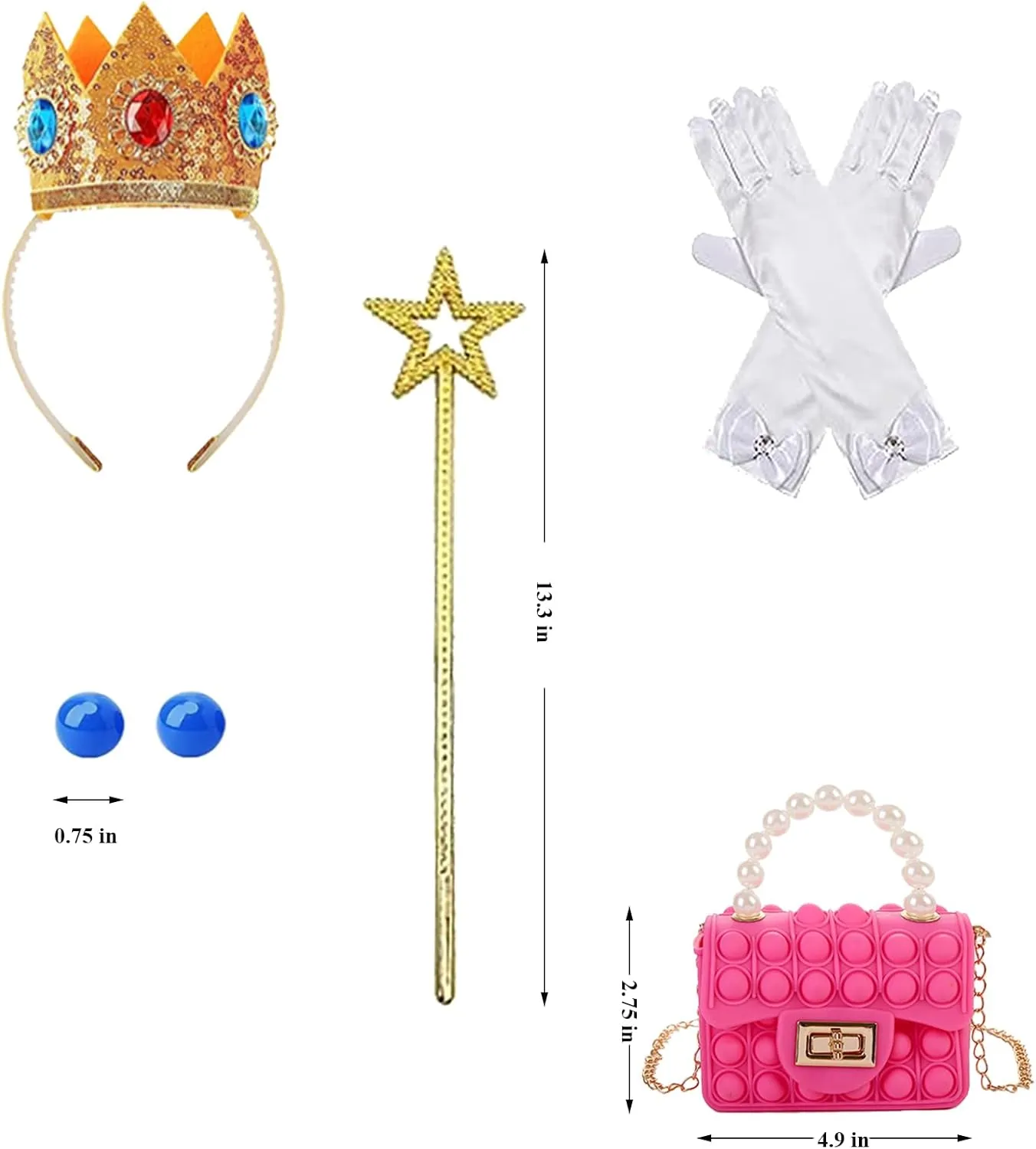 Girls Princess Costume Dress with Crown Gloves Wand Handbag, Funny Kids Super Bros Theme Party Halloween Outfits