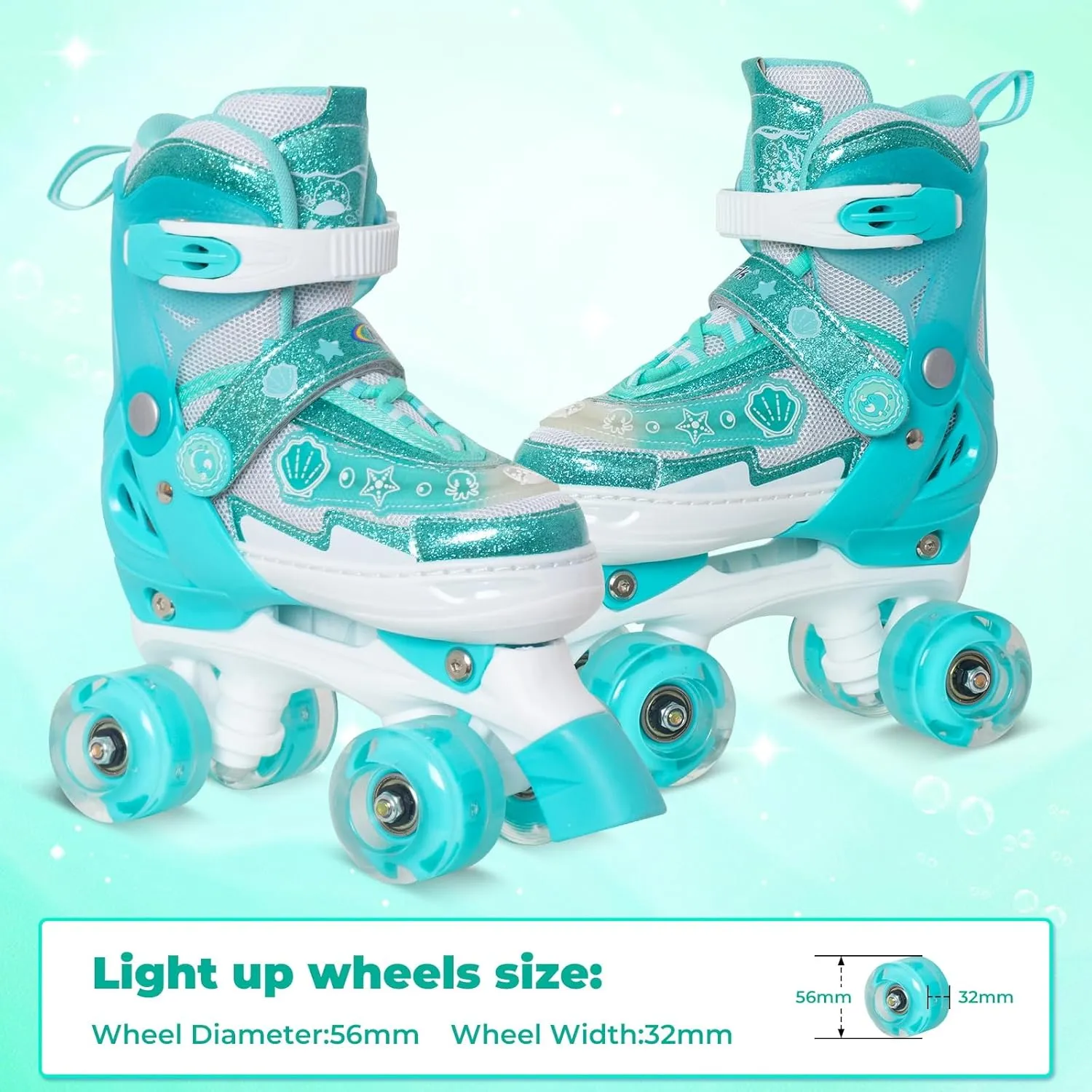 Girls Roller Skates for Kids, Light up Adjustable Rollerskates for Boys, Purple Pink Teal Skates for Toddler, Shine Fun Illuminating Roller Skates for Girls Beginners