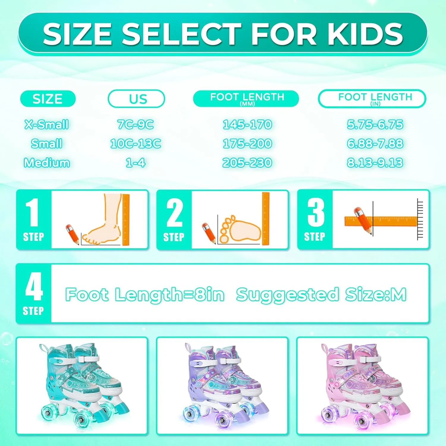 Girls Roller Skates for Kids, Light up Adjustable Rollerskates for Boys, Purple Pink Teal Skates for Toddler, Shine Fun Illuminating Roller Skates for Girls Beginners