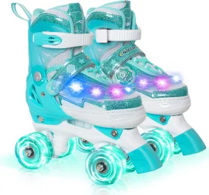 Girls Roller Skates for Kids, Light up Adjustable Rollerskates for Boys, Purple Pink Teal Skates for Toddler, Shine Fun Illuminating Roller Skates for Girls Beginners