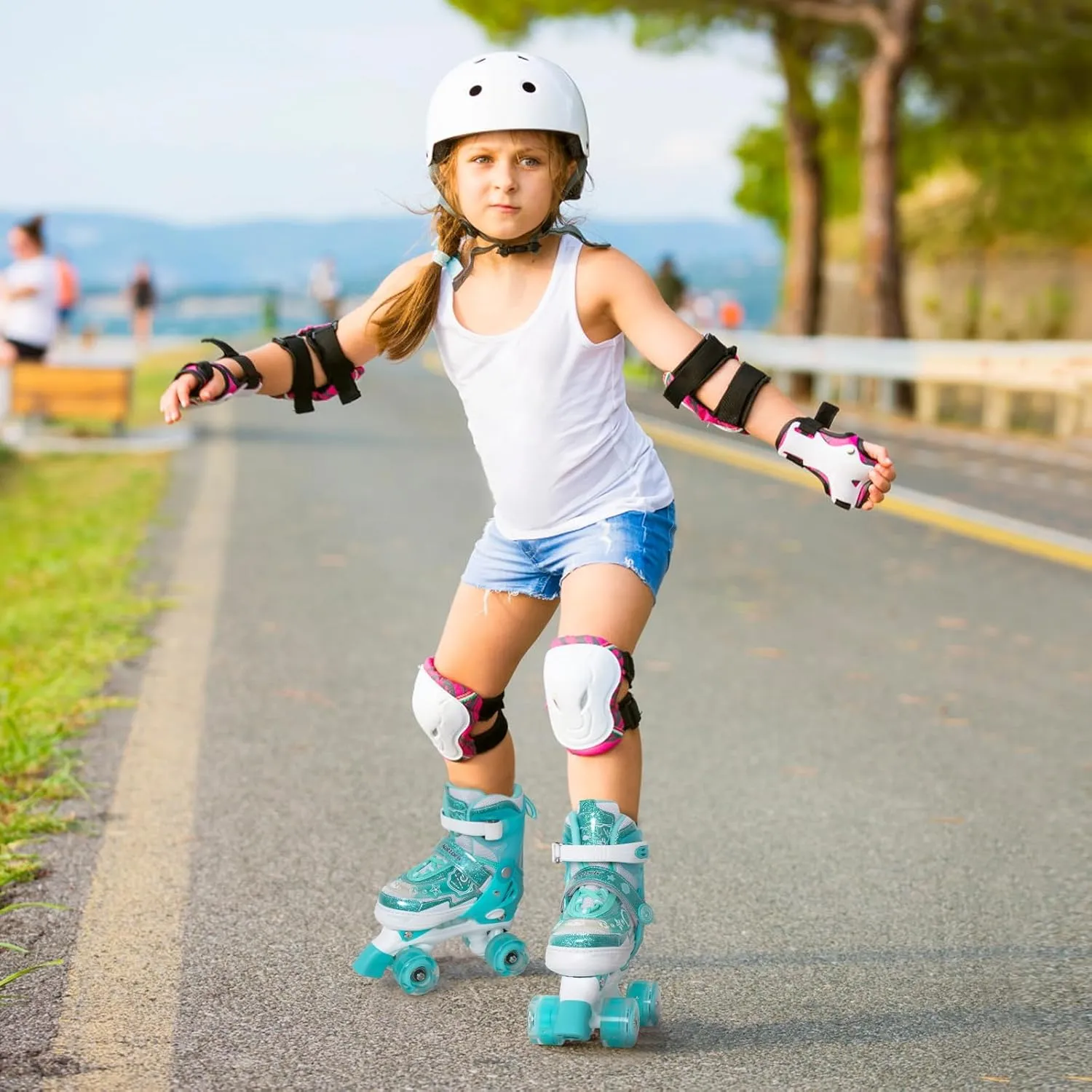 Girls Roller Skates for Kids, Light up Adjustable Rollerskates for Boys, Purple Pink Teal Skates for Toddler, Shine Fun Illuminating Roller Skates for Girls Beginners