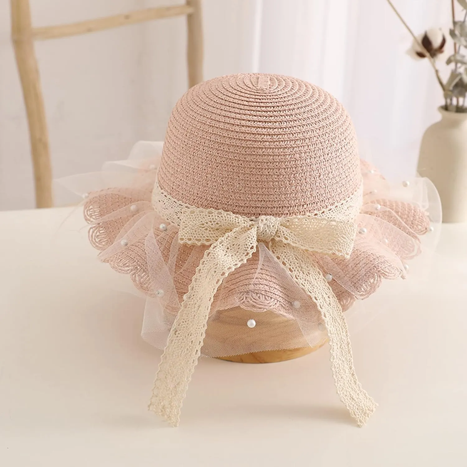 Girls Straw Sun Hat Cute Summer Outdoor Beach Wide Brim