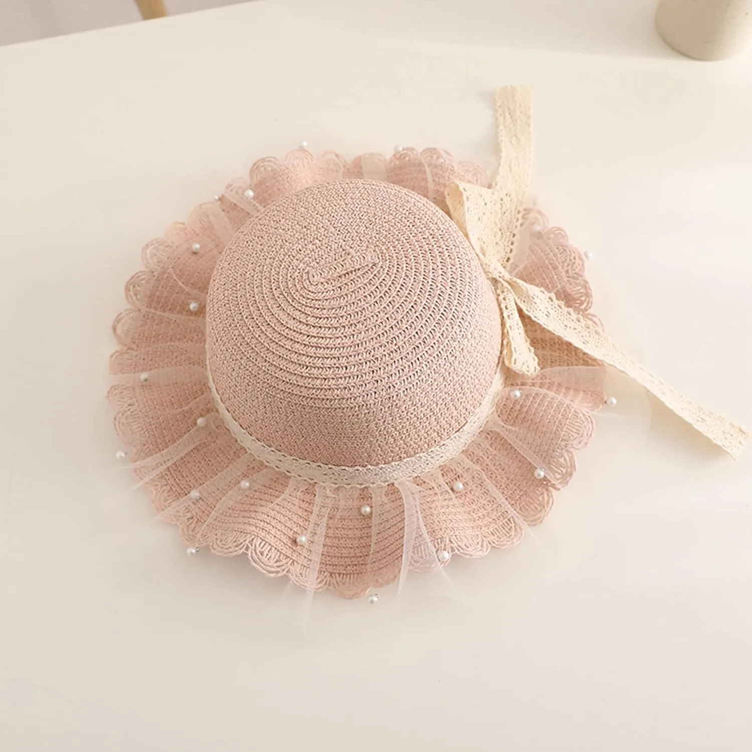 Girls Straw Sun Hat Cute Summer Outdoor Beach Wide Brim