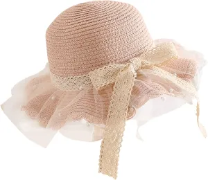Girls Straw Sun Hat Cute Summer Outdoor Beach Wide Brim