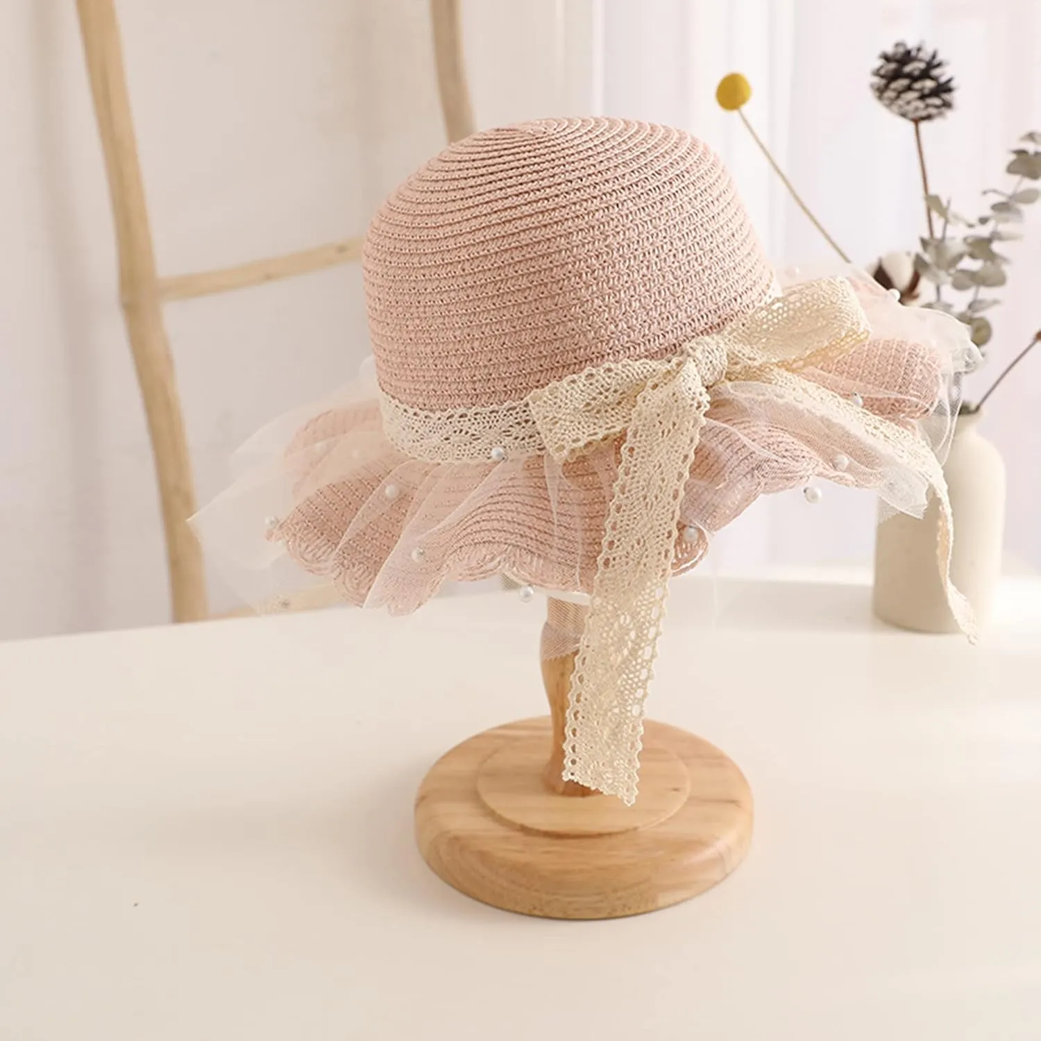 Girls Straw Sun Hat Cute Summer Outdoor Beach Wide Brim