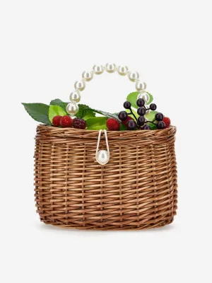 Girls Wicker Fruit Bag in Brown (22cm)