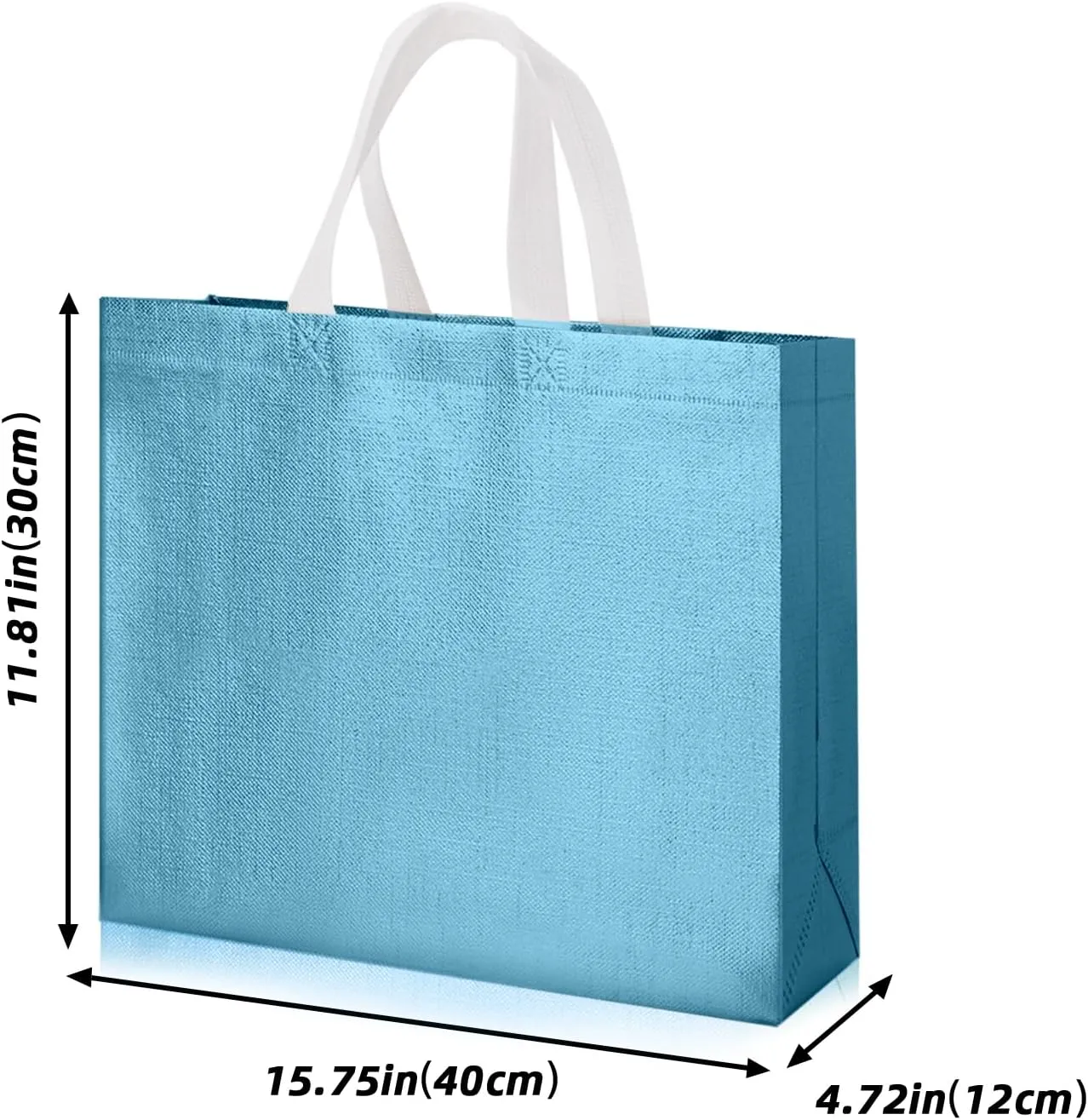 Glossy Big Lake Blue Gift Bags with Handle and Sturdy Base,Shiny Reusable Non-woven Holiday Gift Bags Bulk,20 PCS,15.75 x 4.72 x 11.81 In,for Birthday, Wedding, Party (Lake blue, M)