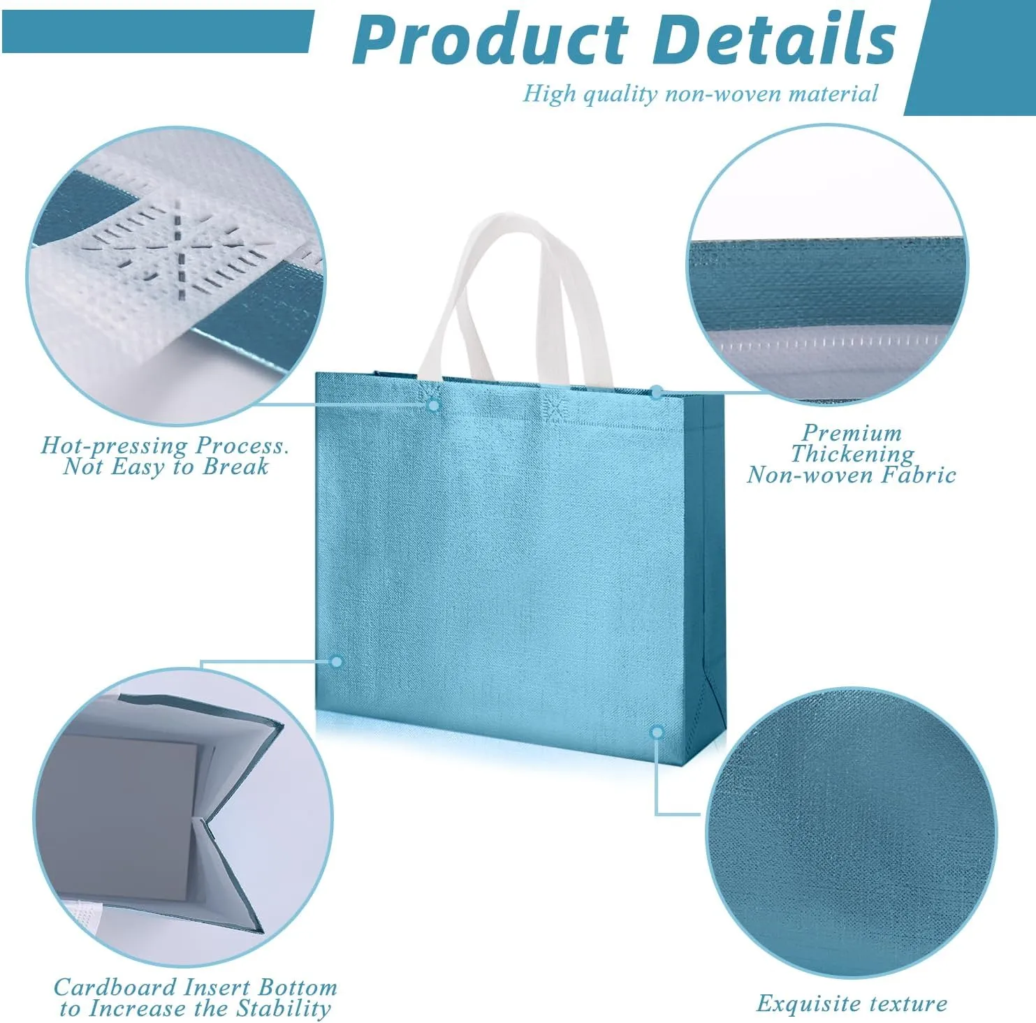 Glossy Big Lake Blue Gift Bags with Handle and Sturdy Base,Shiny Reusable Non-woven Holiday Gift Bags Bulk,20 PCS,15.75 x 4.72 x 11.81 In,for Birthday, Wedding, Party (Lake blue, M)