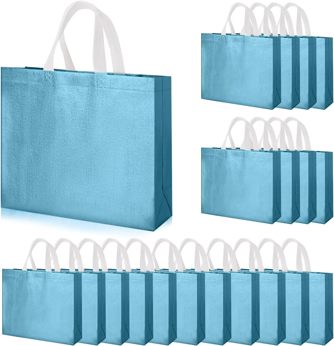 Glossy Big Lake Blue Gift Bags with Handle and Sturdy Base,Shiny Reusable Non-woven Holiday Gift Bags Bulk,20 PCS,15.75 x 4.72 x 11.81 In,for Birthday, Wedding, Party (Lake blue, M)