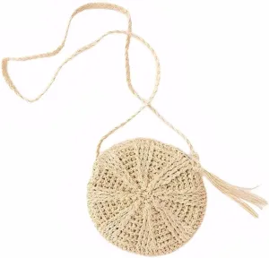Gogobear Women's Straw Beach Bag Handmade Woven Crossbody Purse with Tassels Summer Vacation Shoulder Handbag