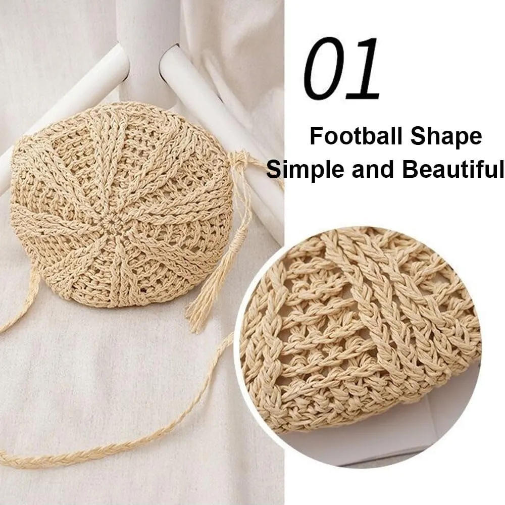 Gogobear Women's Straw Beach Bag Handmade Woven Crossbody Purse with Tassels Summer Vacation Shoulder Handbag