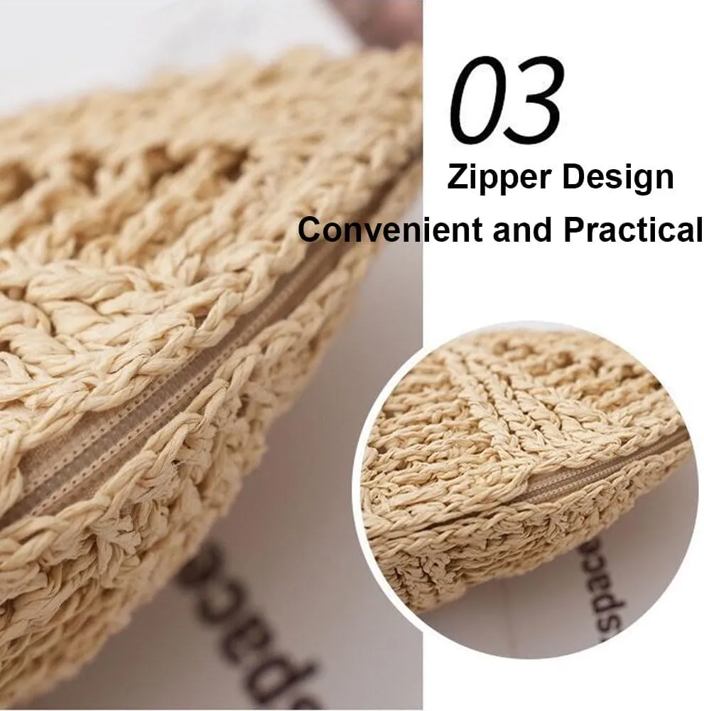 Gogobear Women's Straw Beach Bag Handmade Woven Crossbody Purse with Tassels Summer Vacation Shoulder Handbag