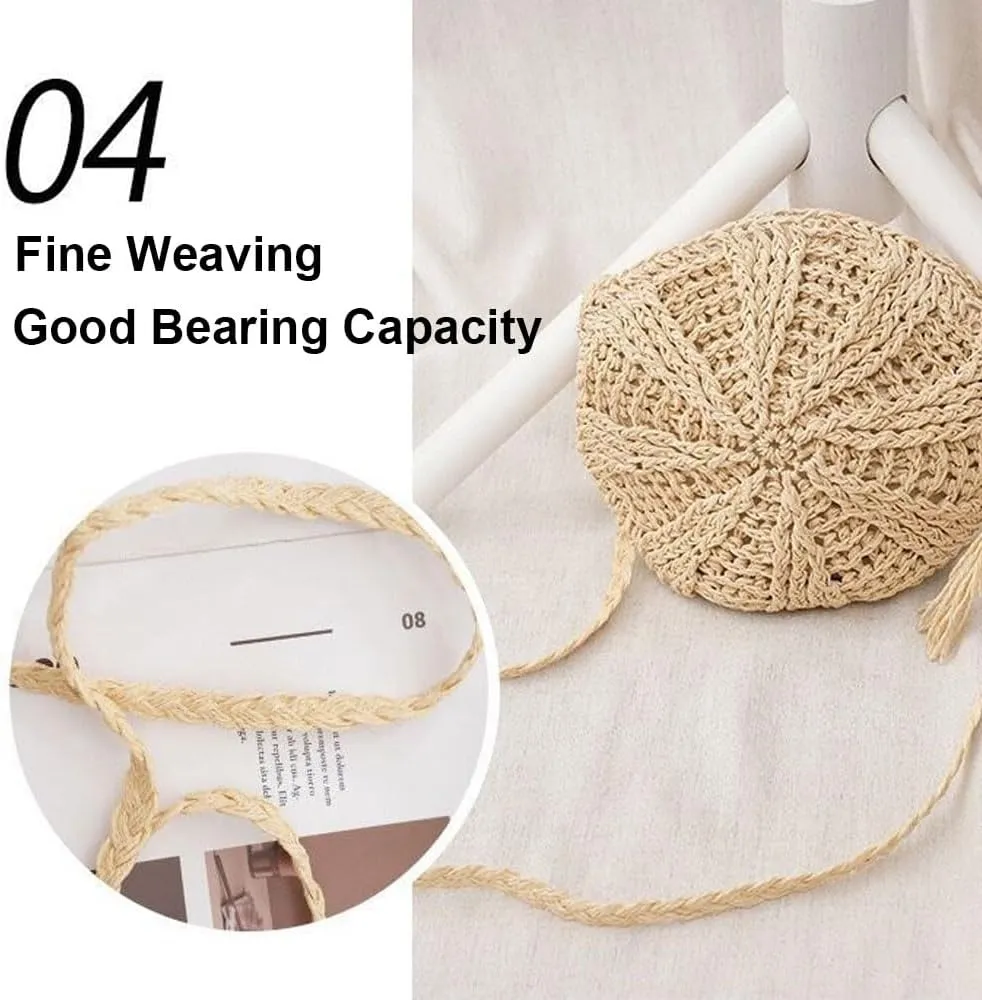 Gogobear Women's Straw Beach Bag Handmade Woven Crossbody Purse with Tassels Summer Vacation Shoulder Handbag