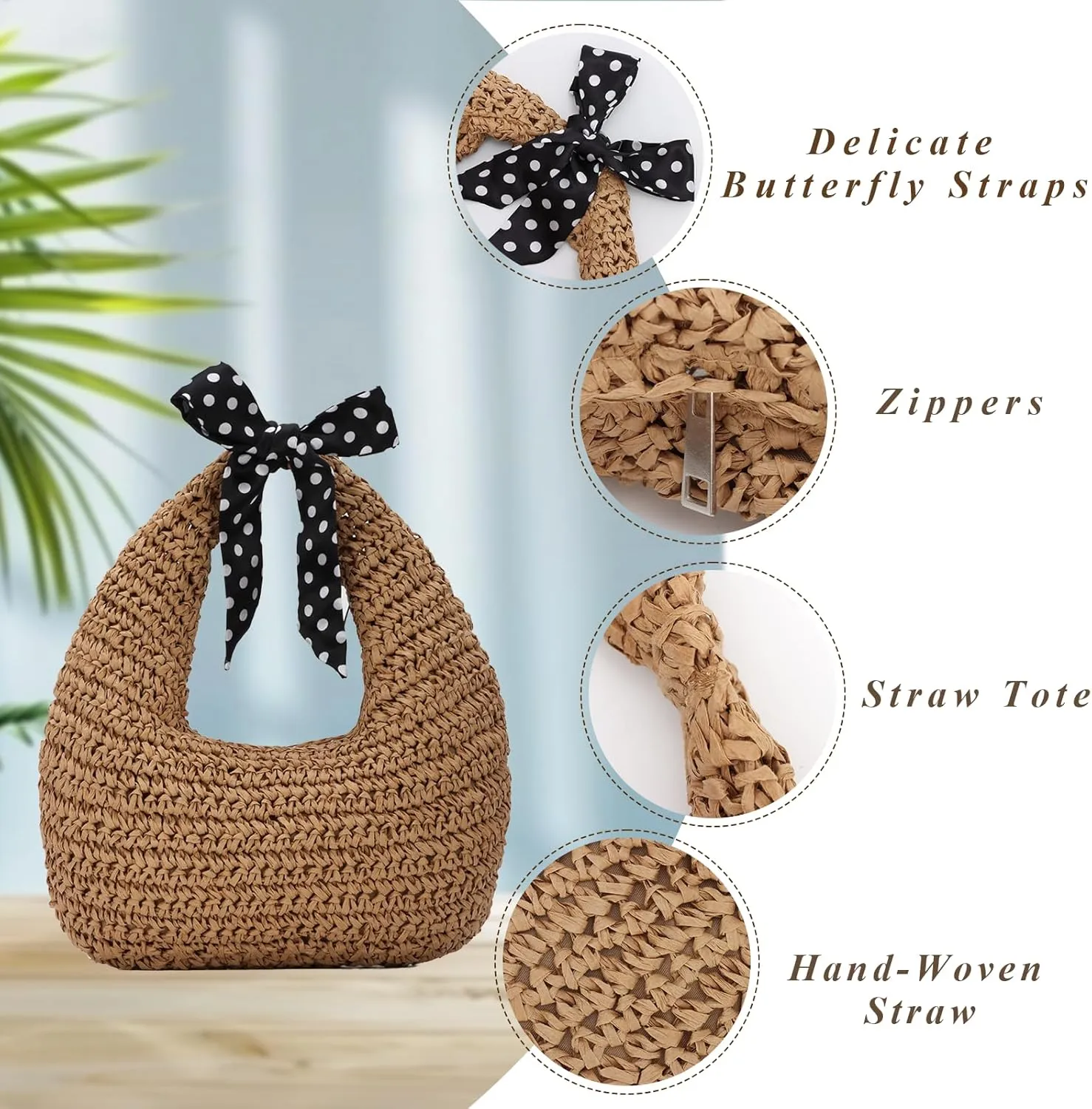 GOKTOW Crescent Straw Handbag for Women,Summer Raffia Beach Purse Tote Hobo Bag 2025