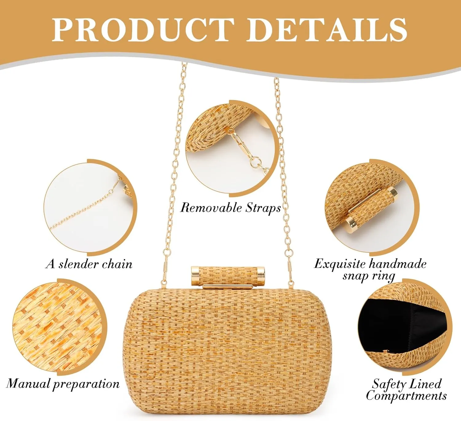 GOKTOW Small Straw Purse Clutch for Women,Woven Handbag Raffia Bag for Summer,Wicker Evening Bag for Party Wedding