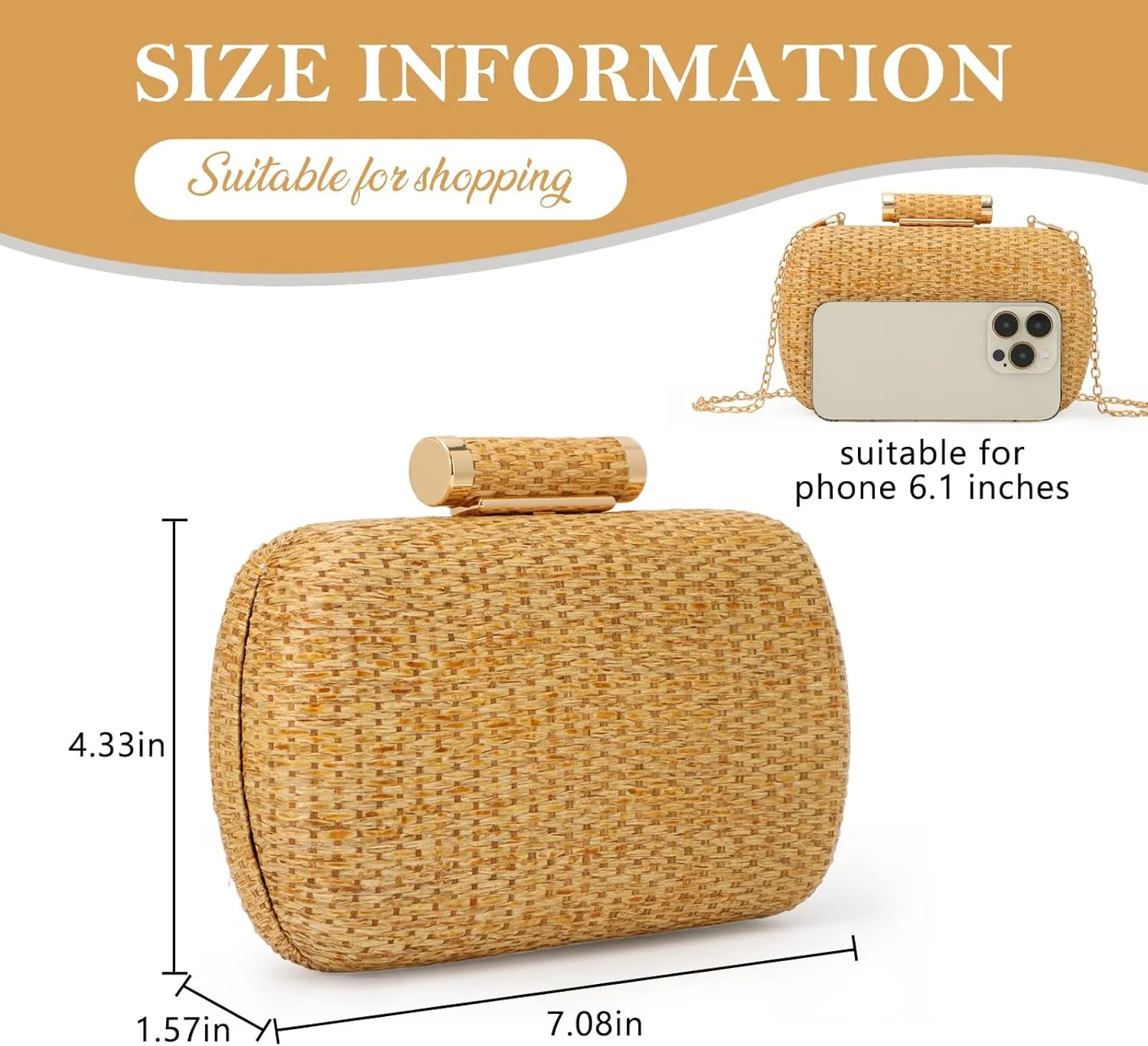 GOKTOW Small Straw Purse Clutch for Women,Woven Handbag Raffia Bag for Summer,Wicker Evening Bag for Party Wedding