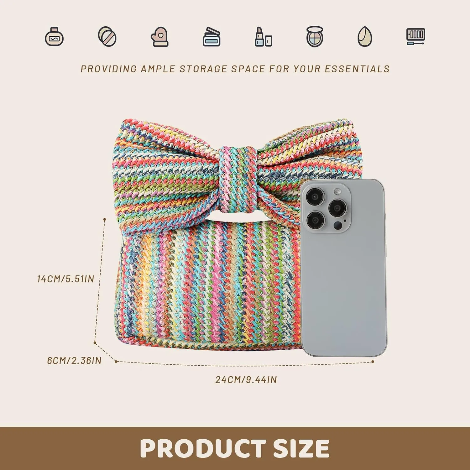 GOKTOW Straw Bow Purse Clutch Bag,Summer Beach Handbags for Women 2024 Vacation