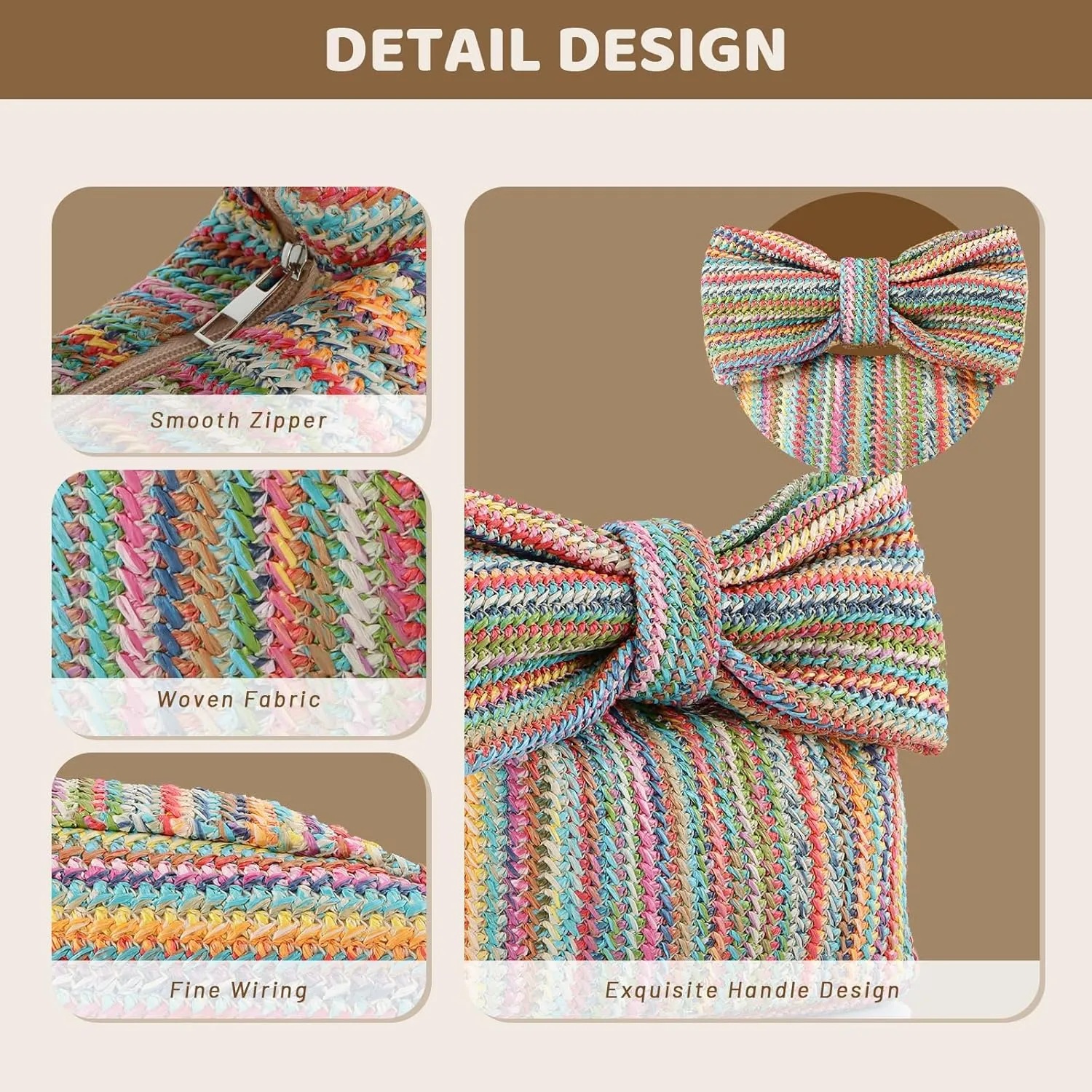 GOKTOW Straw Bow Purse Clutch Bag,Summer Beach Handbags for Women 2024 Vacation