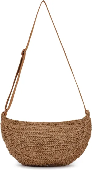 GOKTOW Straw Crescent Beach Crossbody Bag for Women,Raffia Woven Shoulder Handbags for Summer Vacation 2025