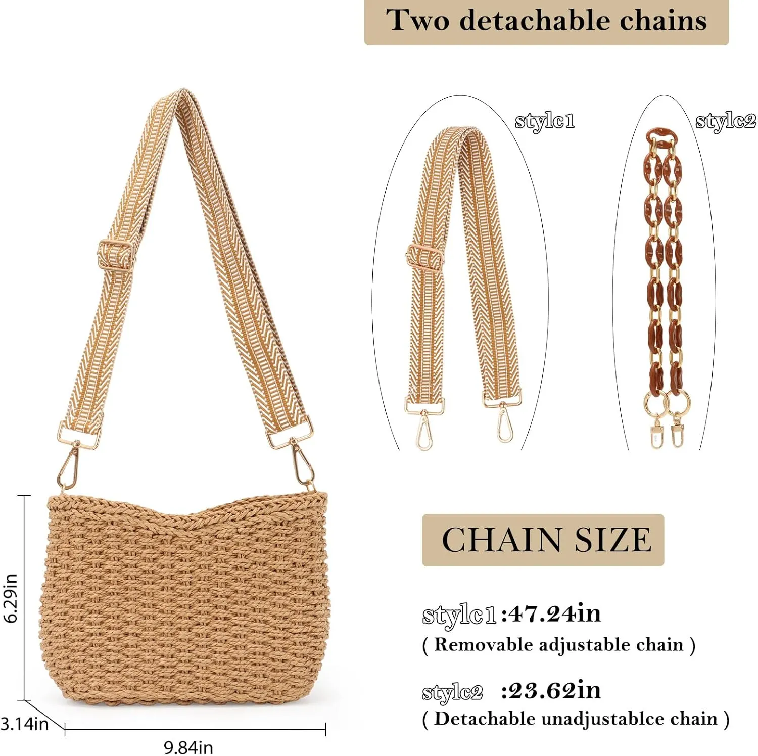 GOKTOW Straw Purse Bag,Woven Handbag,Summer Purse,Raffia Tote CrossBag for Beach Summer Travel