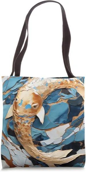 Golden Narratives Kintsugi Elegance Resilient Koi Waltz Tote Bag