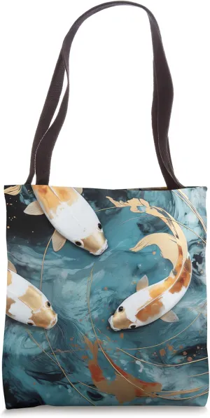 Golden Narratives Kintsugi Elegance with Resilient Koi Tale Tote Bag