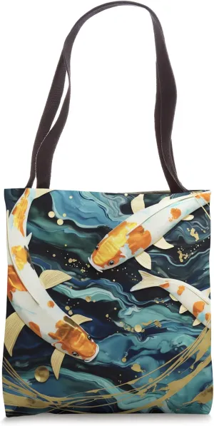 Golden Narratives Kintsugi Symphony with Resilient Koi Tale Tote Bag