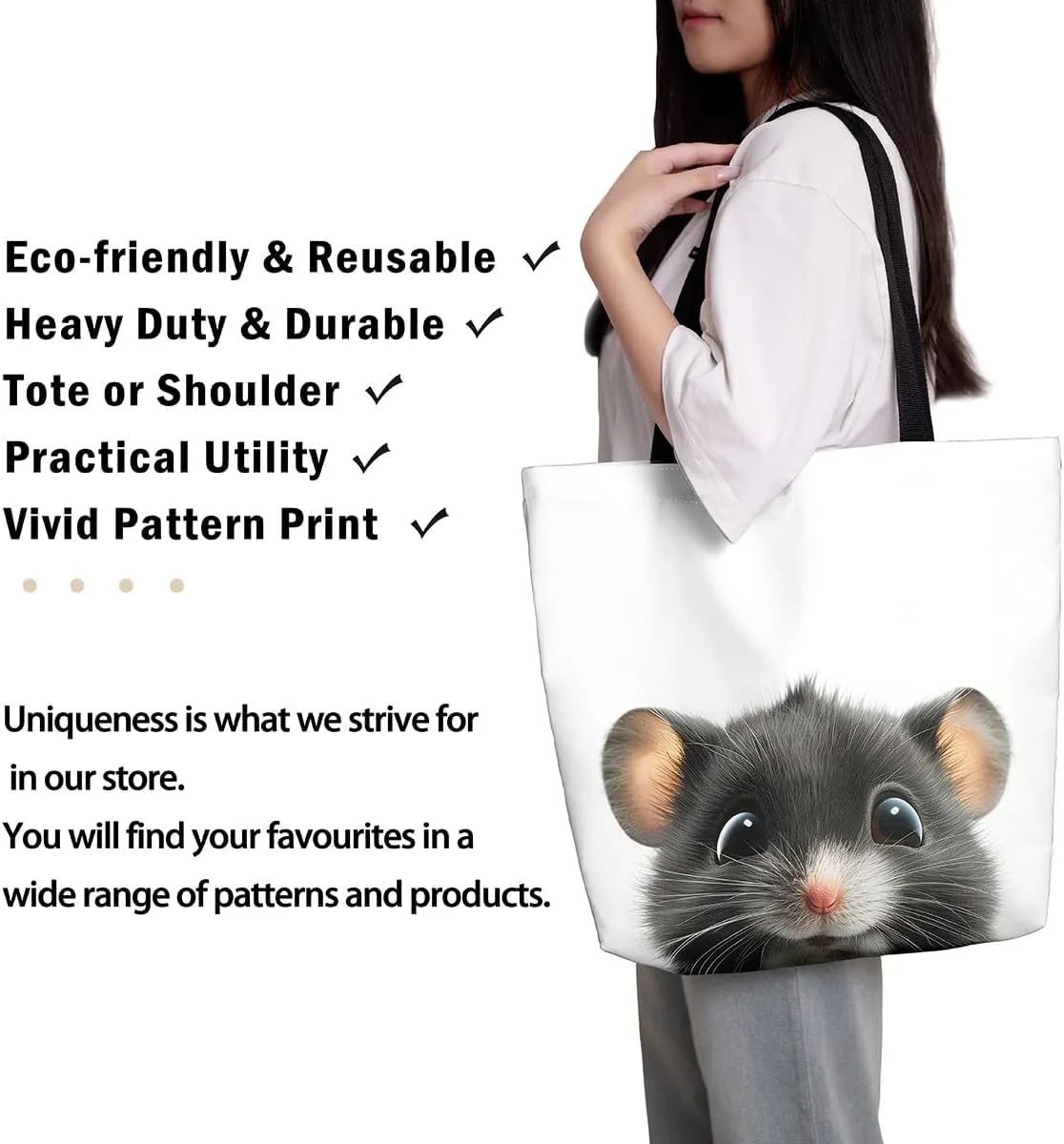 Gothic Canvas Tote Bag for Women,Black Cat Large Capacity Gym Bag,Exotic Kitten Bags