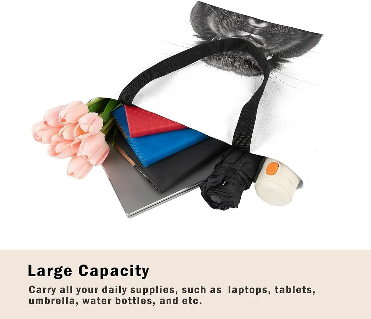 Gothic Canvas Tote Bag for Women,Black Cat Large Capacity Gym Bag,Exotic Kitten Bags