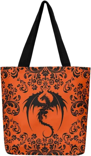 Gothic Damask Tote Bag Victorian Floral Reusable Grocery Bag Bohemian Exotic Shopping Handbag Flower Shoulder Bag