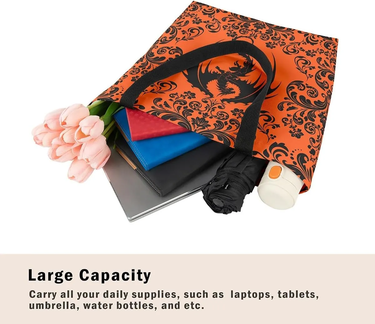 Gothic Damask Tote Bag Victorian Floral Reusable Grocery Bag Bohemian Exotic Shopping Handbag Flower Shoulder Bag