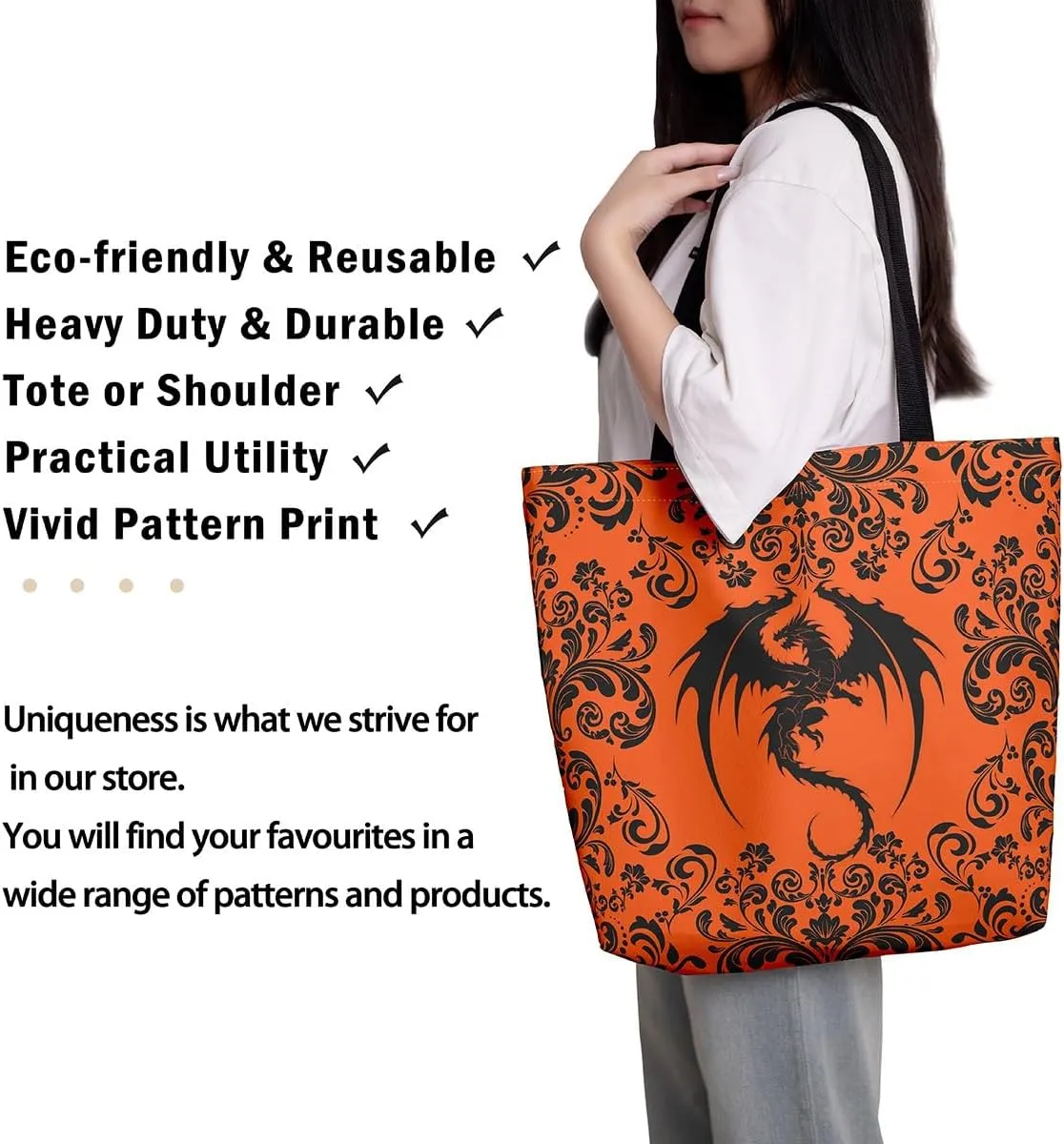 Gothic Damask Tote Bag Victorian Floral Reusable Grocery Bag Bohemian Exotic Shopping Handbag Flower Shoulder Bag