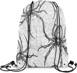 Gothic Spider Drawstring Bags 13x15.7,Hand Drawn Illustration Style Drawstring Backpack Spider Web Cobwebs Draw String Back Bag,Exotic Halloween Decorations String Backpack for Sport Gym
