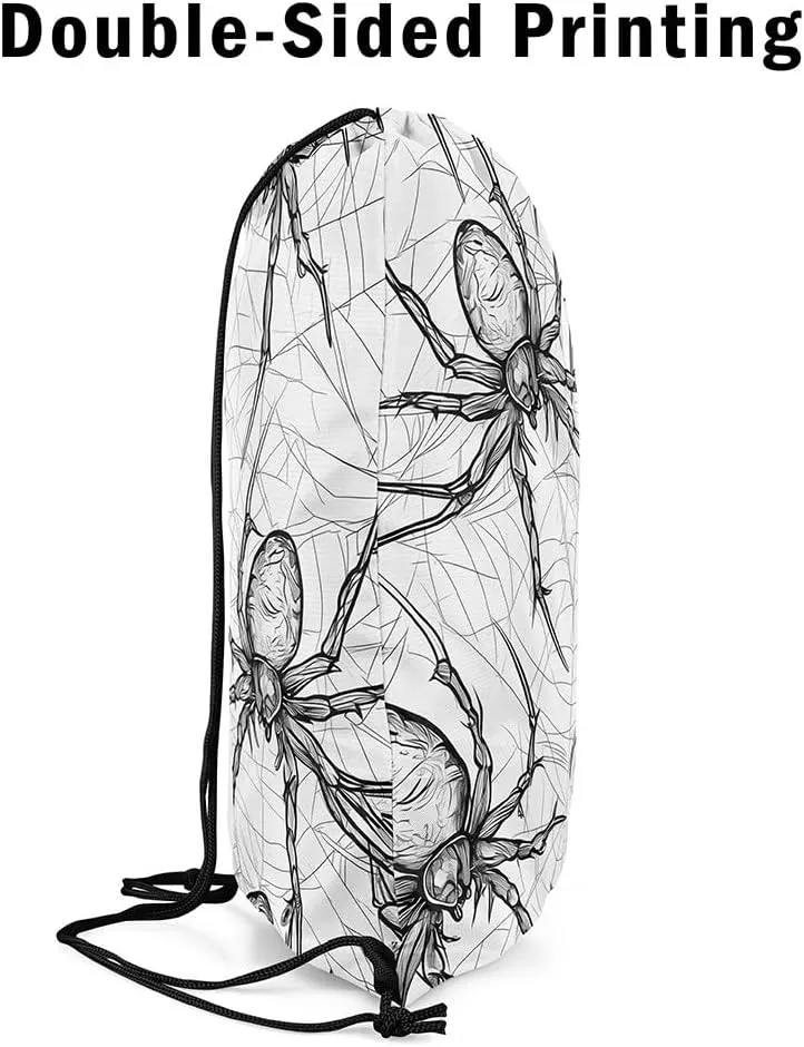 Gothic Spider Drawstring Bags 13x15.7,Hand Drawn Illustration Style Drawstring Backpack Spider Web Cobwebs Draw String Back Bag,Exotic Halloween Decorations String Backpack for Sport Gym