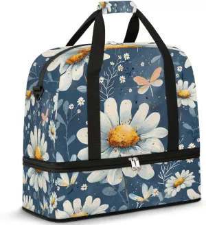 Graceful Daisy Flora Patterns Travel Duffle Bag, Collapsible Travel Bag Sports Gym Bag With Shoes Compartment Weekender Bag Overnight Bag For Women Men