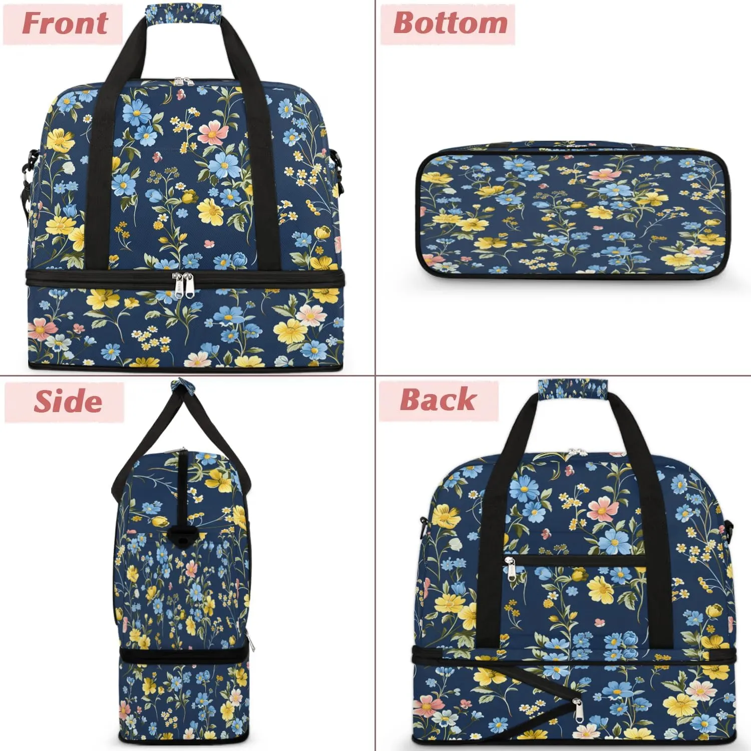 Graceful Flora Beautiful Pattern Travel Duffle Bag, Collapsible Travel Bag Sports Gym Bag With Shoes Compartment Weekender Bag Overnight Bag For Women Men