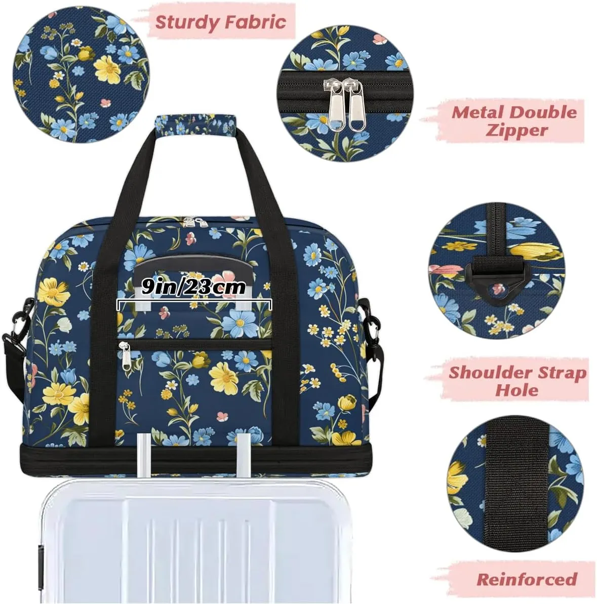 Graceful Flora Beautiful Pattern Travel Duffle Bag, Collapsible Travel Bag Sports Gym Bag With Shoes Compartment Weekender Bag Overnight Bag For Women Men